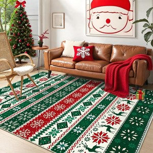 Christmas Area Rug, Machine Washable Low Pile Non-Slip Carpet with Snowflake Reindeer Design, Floor Mat for Home Office - 1 of 4