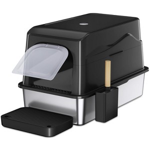 Stainless Steel Litter Box with Lid, Covered Cat Litter Boxes for Big Cat, Extra Large Enclosed Metal Litter Box with High Sides, Black - 1 of 4