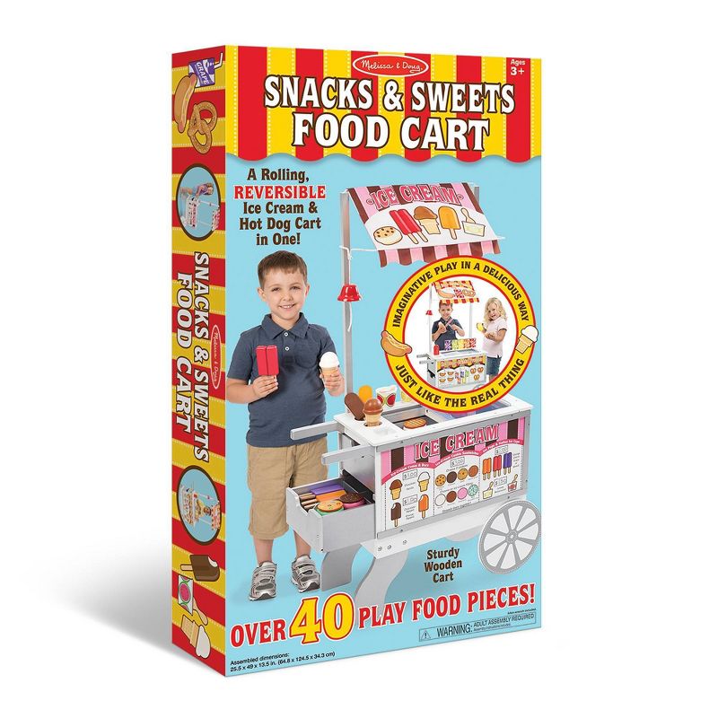 Melissa &#38; Doug Wooden Snacks and Sweets Food Cart - 40+ Play Food pc, Reversible Awning, 4 of 18
