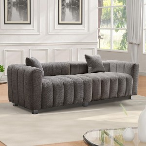 GDFStudio Ovando 87.4'' Modern Velvet Fabric 3-Seater Sofa with Metal Legs and 2 Pillows - 1 of 4
