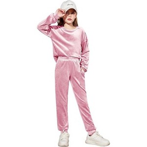 Arshiner Girls 2 Piece Outfit Sweatsuits Set Kids Velour Sweatshirts & Sweatpants Tracksuits Set for Girls - 1 of 4