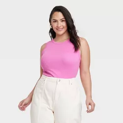 Women's Plus Size Ribbed Slim Fit Tank Top - A New Day™ Pink XXL