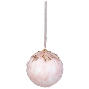Northlight Glitter Feather Hanging Christmas Ball Ornament - 8" - Pink - 1 of 4