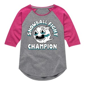 Girls' - Instant Message - Snowball Fight Champion Shirt Tail Raglan Graphic T-shirt - 1 of 4
