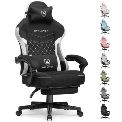 GTPLAYER Gaming Chair with Footrest, Premium Breathable Fabric, Waist Support, Linkage Armrest