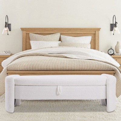 Celeste 57" Teddy Upholstered Fabric Look Storage Large Benches with Function Lift Top Storage Bench for Bedroom-Maison Boucle