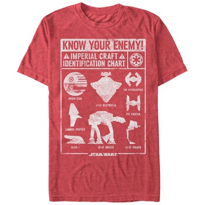 Men's Star Wars Imperial Craft Identification Chart  T-Shirt - Red Heather - Large