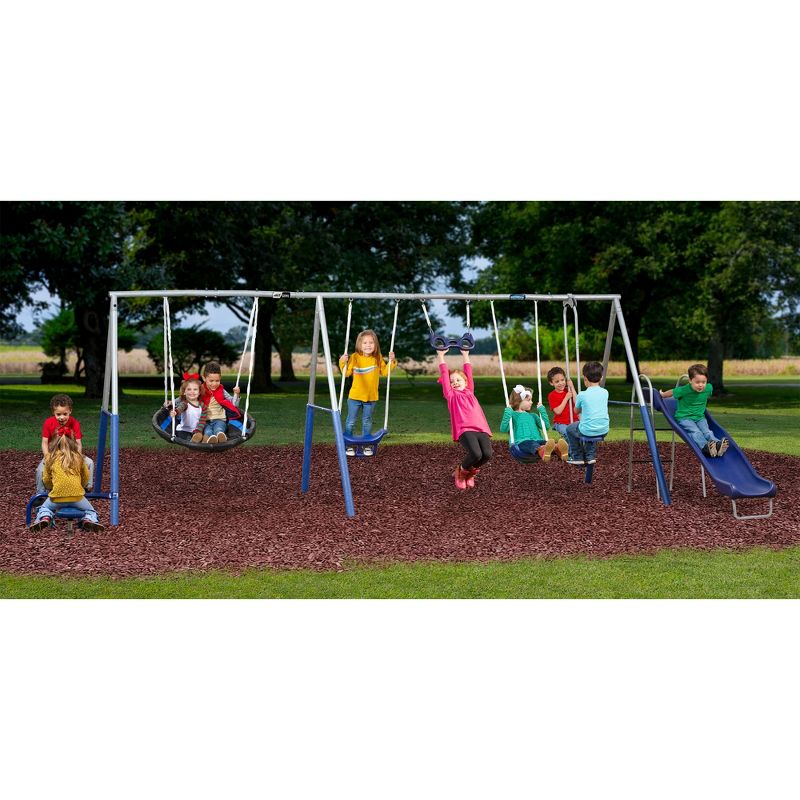 XDP Recreation Fun All Mighty Metal A-Frame Kids Swing Set with 10 Child Capacity Outdoor Backyard Home Playground with Slide and 5 Swing Types,, 2 of 7