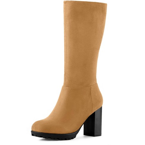 Allegra K Women's Mid Calf Block Heel Boots Brown 6 : Target
