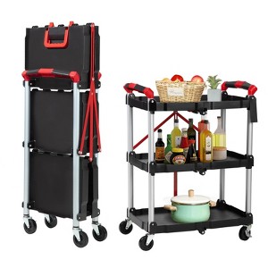 3 Tier Heavy Duty Folding Service Cart with Wheels - Collapsible Utility Cart for Warehouse - 1 of 4