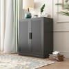 MAYEERTY 36x31x16 in Natural Wood Grain Storage Cabinet with Glass Door for Living Room & Bar Area - 2 of 4