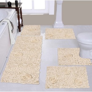 Home Weavers Bell Flower Collection 100% Cotton Tufted Bathroom Rug Set, Non-Slip Latex Bath Rug Set - 1 of 4