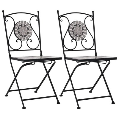 vidaXL Gray Mosaic Bistro Chairs, Set of 2 - Waterproof Ceramic Seating Perfect for Garden