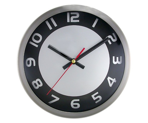 Brushed Dial 9" Wall Clock Black/Silver - TimeKeeper&#174;