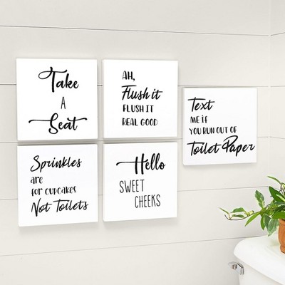 White MDF Bathroom Wall Art with Black Quote