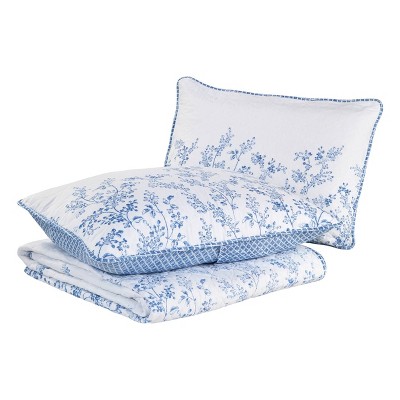 Flora Blue Reversible Cotton Twin Quilt Set