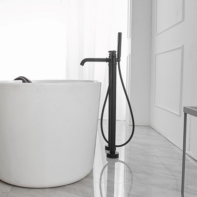 Matte Black Freestanding Floor Mount Tub Faucet with Hand Shower