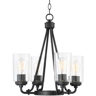 Franklin Iron Works Black Chandelier 18" Wide Rustic Clear Glass 4-Light Fixture for Dining Room House Foyer Kitchen Entryway