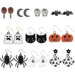 Bulk Halloween Earring Set - 10 Pairs of Ghost, Bat & Spider Earrings for Women, Party Favor Jewelry - 1 of 4