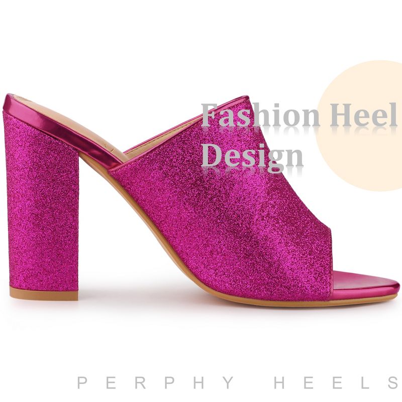 Perphy Women's Glitter Slip-on Chunky Heels Mule Sandal, 4 of 5
