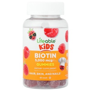 Lifeable Kids Biotin Gummies, Natural Raspberry, 60 Gummies (2,500 mcg per Gummy) - 1 of 4