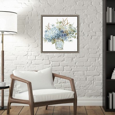 Lisa Audit Blue Floral Bouquet Framed Canvas Wall Art 16 x 16