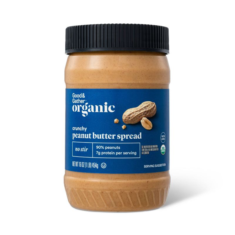 Organic No Stir Crunchy Peanut Butter - 16oz - Good & Gather&#8482;, 1 of 5