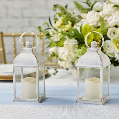 Winter Elegance Glass Tabletop Lantern with LED Candle - Set of 2