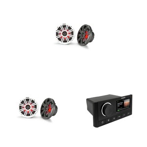 Kicker (2 Pair ) KM65 6.5-Inch (165mm) Marine Coaxial Speakers with 3/4-Inch Tweeters, LED, 4-Ohm, Charcoal and White Grilles , Bundled with MS-RA6... - 1 of 4