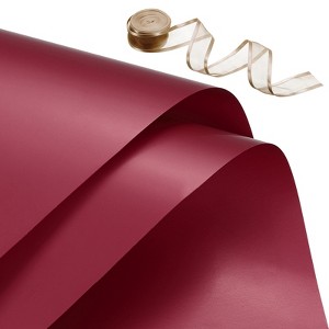 Unique Bargains Waterproof Smooth Touch Rich Color Elegant Gift Wrap with Ribbon Tape 1 Set - 1 of 4