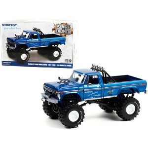 1974 Ford F-250 Ranger XLT Monster Truck w/48-Inch Tires Blue Met. Midwest Four Wheel Drive 1/18 Diecast Model Car Greenlight - 1 of 4