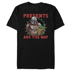 Men's Star Wars The Mandalorian Christmas Presents Light Wreath T-Shirt - 1 of 4