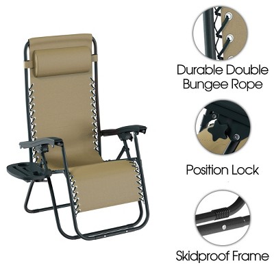 Beige Folding Zero Gravity Lounger with Cushions and Arms