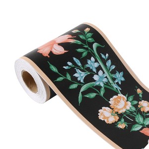 Unique Bargains Self Stick PVC Lily Pattern Decor Wall Paper Border Black+Green - 1 of 4