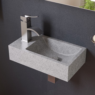 ALFI ABCO108 16Inch Small Rectangular Solid Concrete Gray Matte Wall Mounted Bathroom Sink