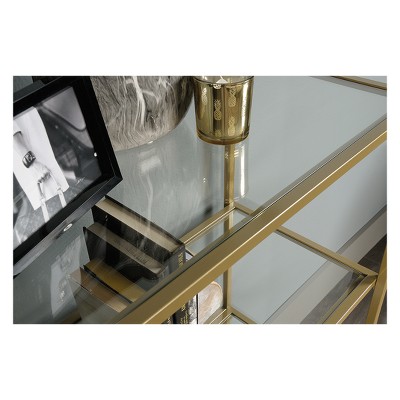 Satin Gold Regency-Inspired Metal and Glass 5-Tier Bookcase