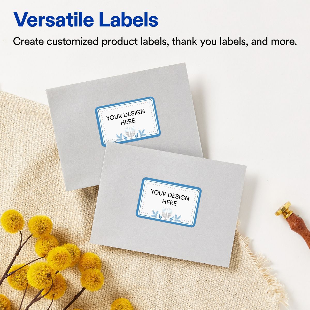 Avery® Labels, 2" x 3", Matte, Silver Menorah Frame, 80 - thumbnail 4