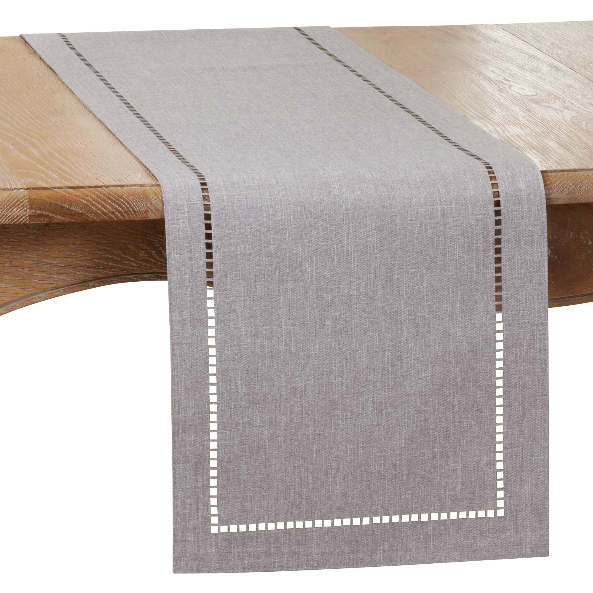 Saro Lifestyle Dining Table Runner With Laser-Cut Hemstitch Design, Grey, 14" x 90"