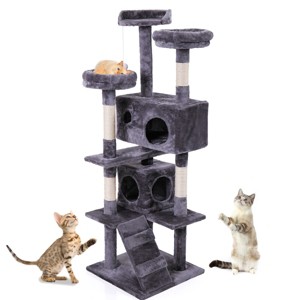 Mewoofun Pet Tower Cat Tree Cat Tower with Scratching Ball, Plush Cushion, Ladder and Condos for Indoor Cats, Gray, 19.7"*19.7"*60" - 1 of 4