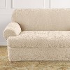 2pc Stretch Jacquard Damask T Cushion Loveseat Slipcovers Oyster - Sure Fit: Elegant Polyester & Spandex, Machine Washable - image 2 of 4