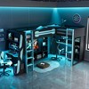 Twin Size Loft Bed, L-Shaped Gaming Bed Frame with RGB LED Lights, Dual Beds, USB Ports, TV Stand & Storage - ModernLuxe - 2 of 4