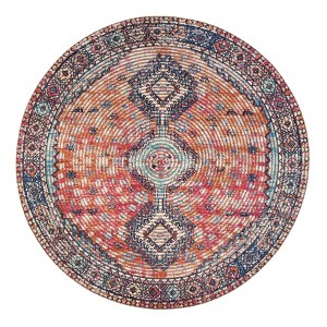 Anji Mountain 8' Lenjan Distressed Round Rug Maroon/Multi: 8ft Handmade Braided Jute & Cotton, Fair Trade Certified - 1 of 4