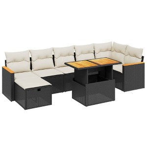 vidaXL 8 Piece Patio Sofa Set with Cushions Poly Rattan - Black and Cream without storage - 1 of 4