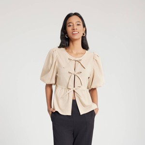 Women's Bubble Sleeve Tie-Front Blouse - A New Day™ - 1 of 4