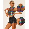 Allegra K Women's Metallic Mock Neck Zip-Up Shiny Holographic Crop Tank Top - 2 of 4