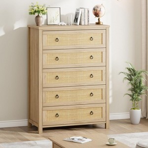 Drawer Dresser for Bedroom, Rattan Dresser, Boho Chest of Drawers, Wooden Chest with Clothes Storage Cabinet - 1 of 4
