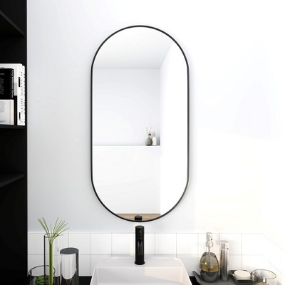 18 x 35 Inch Bathroom Mirror, Oval Bathroom Vanity Mirror, Wall Mounted Mirror with Aluminum Frame for Bathroom Bedroom Living Room Entryway