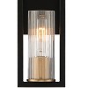 Stiffel Industrial Modern Wall Light Sconces Set of 2 Black Warm Brass Hardwired 4 1/2" Fixture Clear Ribbed Glass Shade for Bedroom Bathroom Vanity - 3 of 4