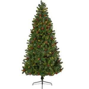 Nearly Natural 7.5-ft Rocky Mountain Spruce Artificial Christmas Tree with Pinecones and 400 Clear LED Lights - 1 of 4