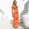 Women's Long Dresses Flower Printed Spaghetti Strap Backless Slim Fit Dress - 4 of 4